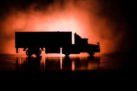 Semi Truck in a black and red silhouette